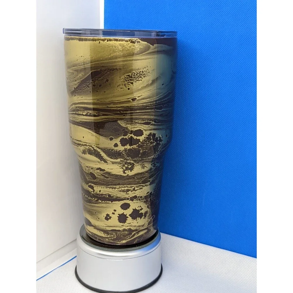 Resin Tumbler - Dark Brown & Gold Swirl,  30oz, New